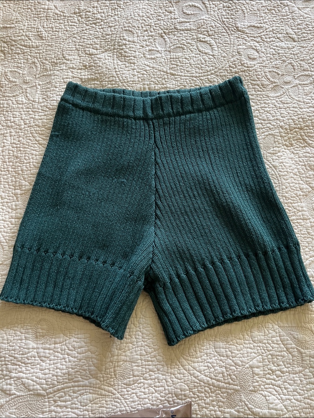 Free People Ribbed High-Waist Knit Bike Shorts in Teal Green